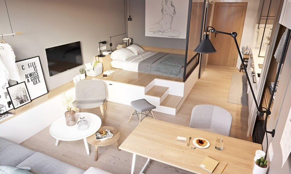 Studio 50m2 thiết kế tối giản 