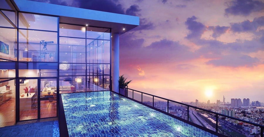 Sky villa trên tầng cao với không gian mở và tầm nhìn toàn cảnh