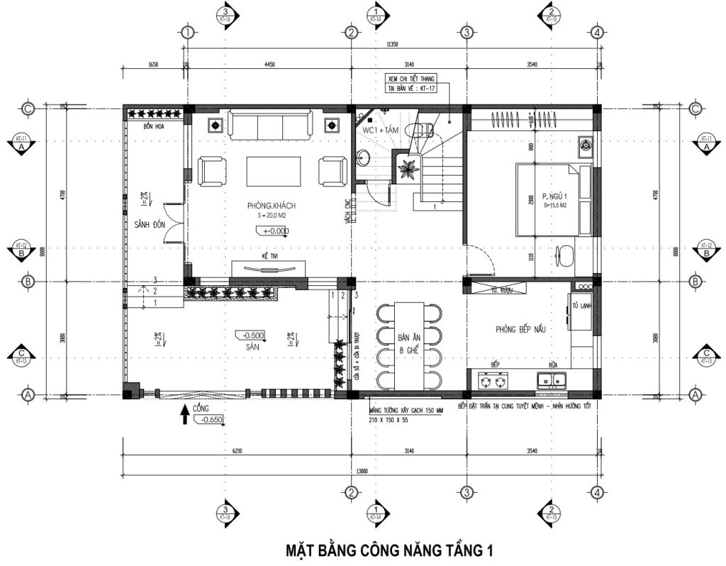 Mặt bằng mô tả không gian của công trình khi nhìn từ trên cao xuống